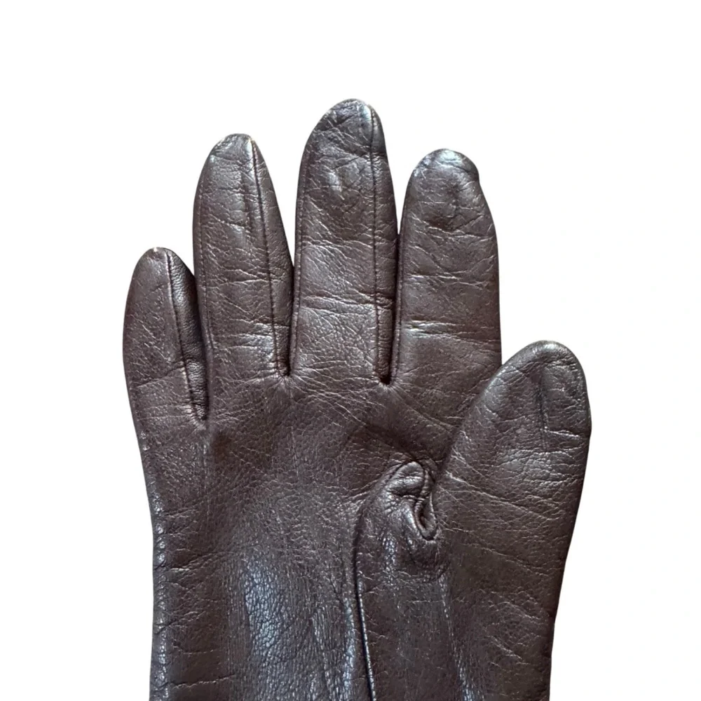 *Women’s Vintage Fownes Size 7.5 Brown Leather Gloves w Polyester Lining